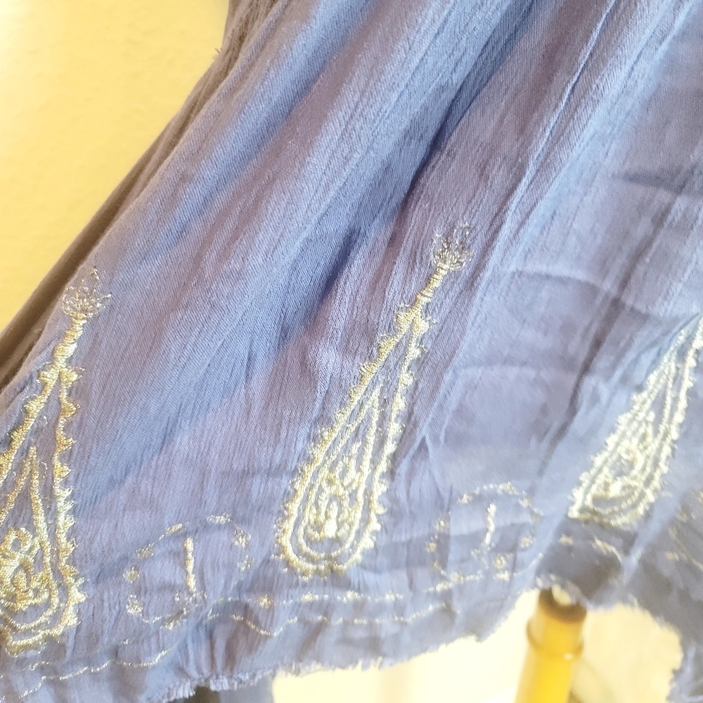 FREE PEOPLE MEADOW MEDALLION SLIP HANDKERCHIEF BLUE & SILVER EMBROIDERY BOHEMIAN - Picture 11 of 14